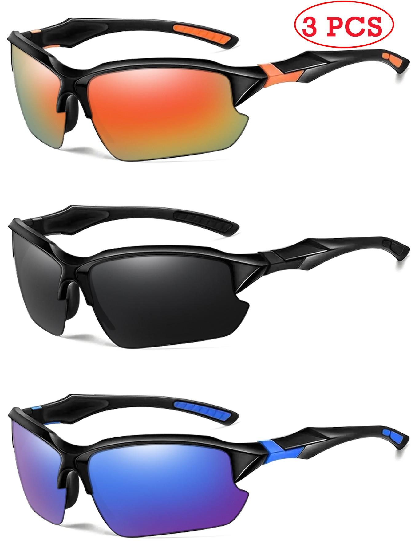 3 Pairs Fashion Wraparound Half Frame Polarized Glasses for Men Women, Outdoor Cycling Driving, Hiking, Sports, All Seasons