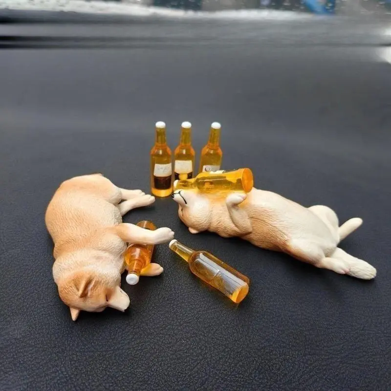 1-Piece Playful 3D Cute Drunk Puppy Resin Figurine - Shiba Inu/French Bulldog Car Dashboard Decorations with Traceless Adhesive, Sports & Outdoor Protective Gear Accessory for Car Interior/Desktop, One-Piece