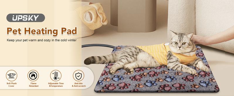 UPSKY Pet Heating Pad Electric Heating Pad for Dogs Cats Temperature Adjustable Heated Bed Mat with Timer Waterproof Indoor Warming Pad Chew Resistant Cold 12 Levels 80-130℉
