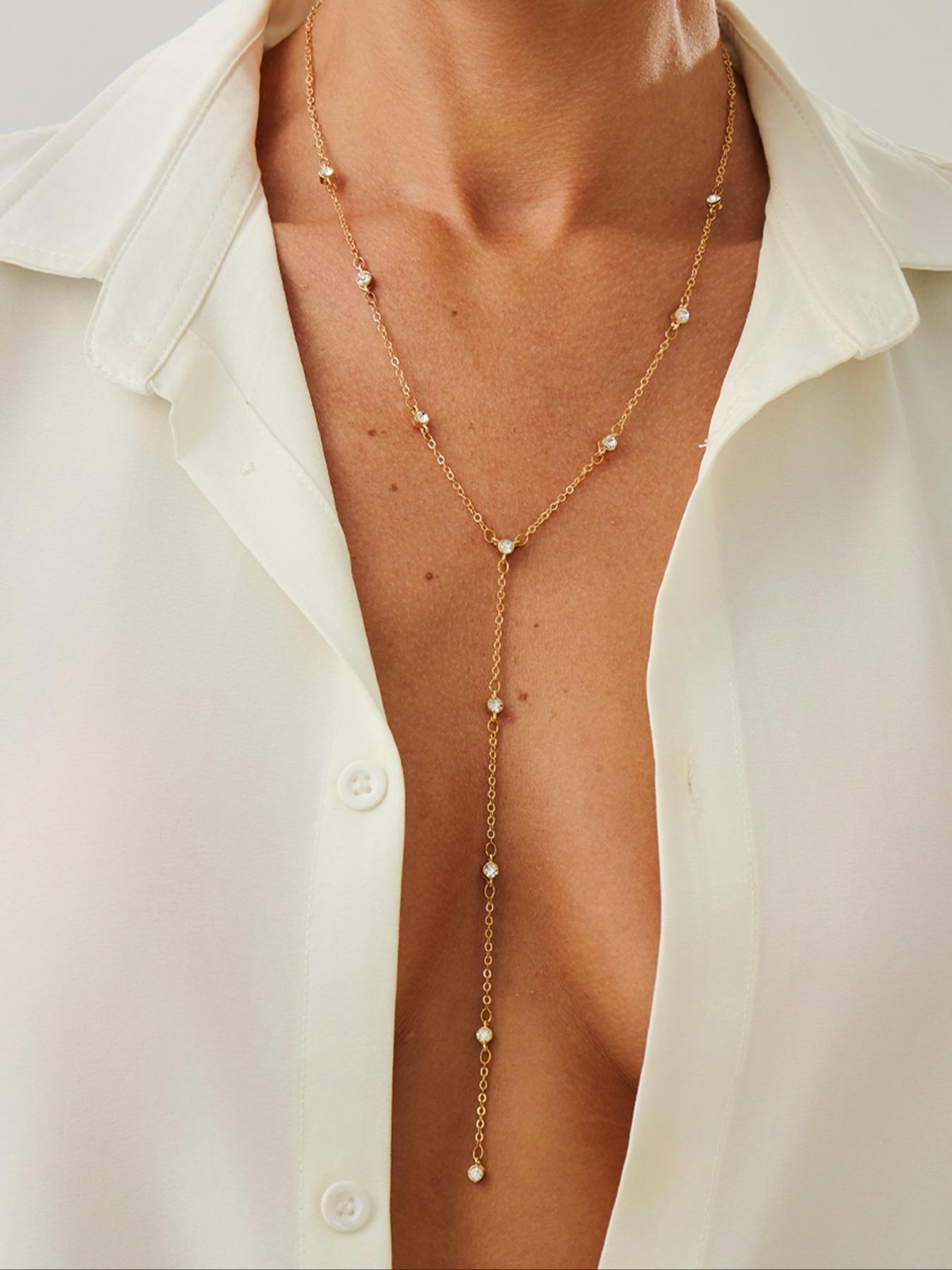 Women's Y-Shape Rhinestone Necklace, Elegant Rhinestone Necklace, Fashionable Simple Design Jewelry Accessory, Perfect Gift for Daily Wear & Special Occasions