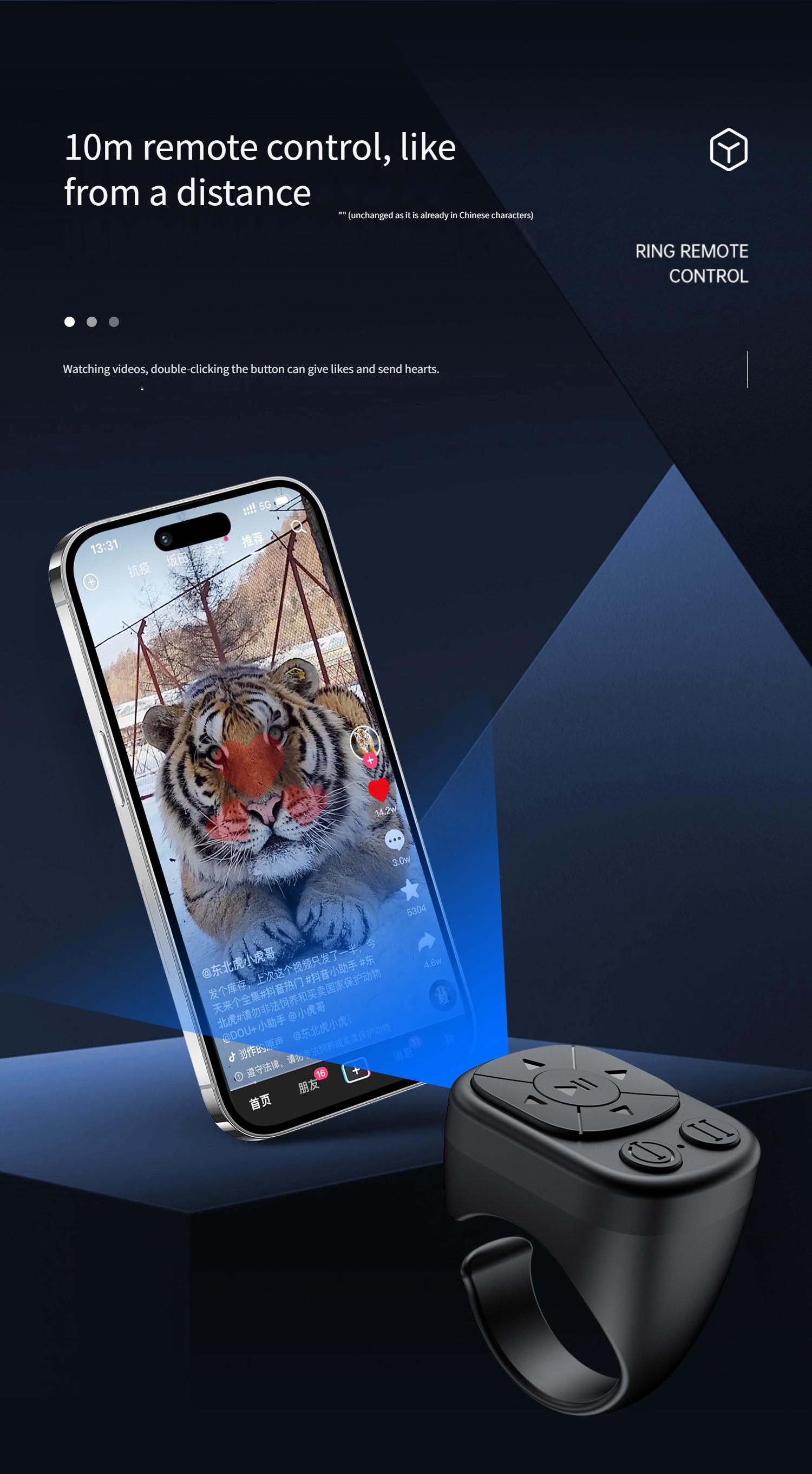 TikTok Scroll Ring - Bluetooth Remote for TikTok Clips & Tunes, iPhone Compatible Fingertip Wireless Bluetooth Controller, Perfect for iPad, iOS and Android, with Live Camera Shutter