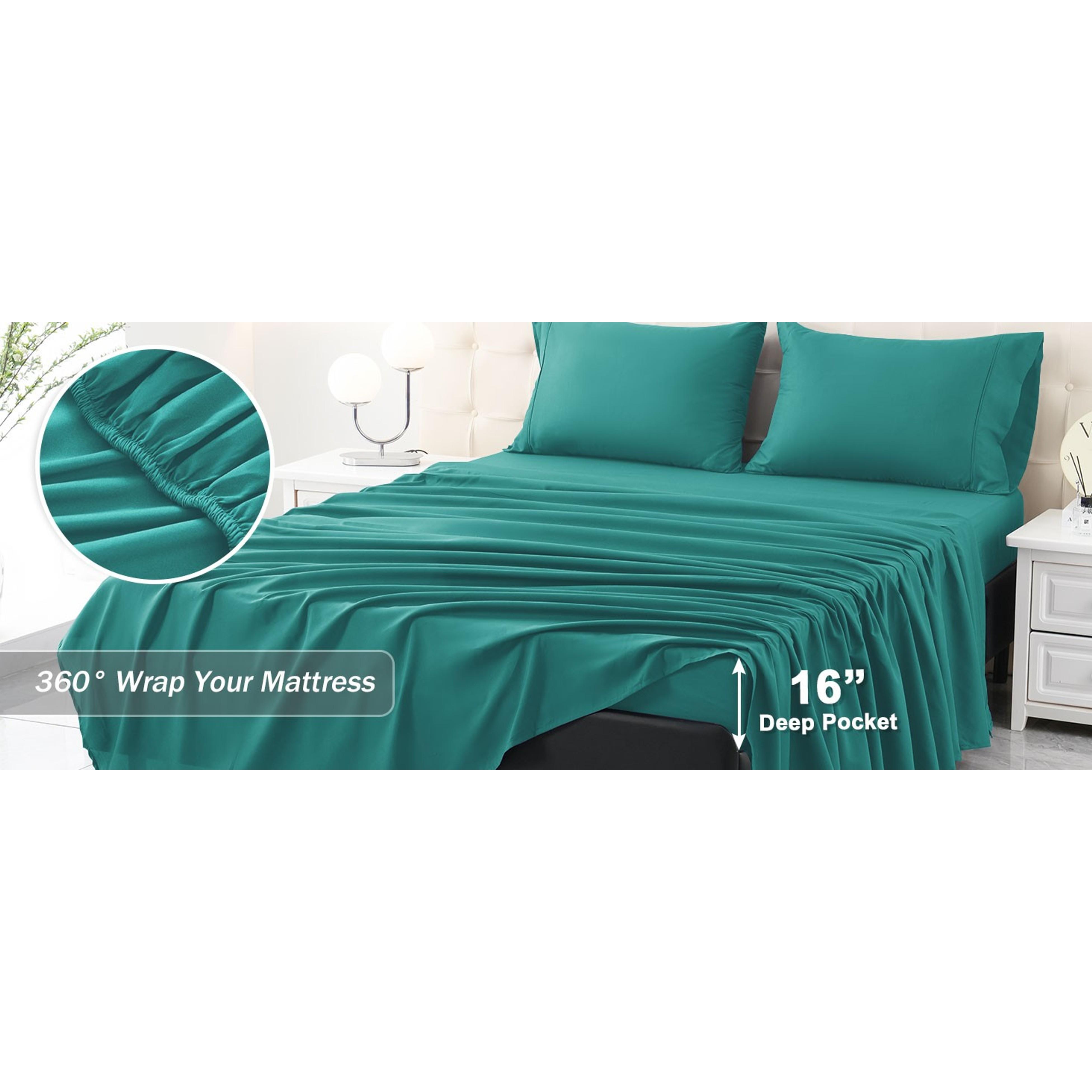 Queen Bed Sheets Set, Soft Breathable Bedding Sheet Set, Sheets Set with 16" Deep Pocket Design (4 Pieces, Queen, Turquoise)