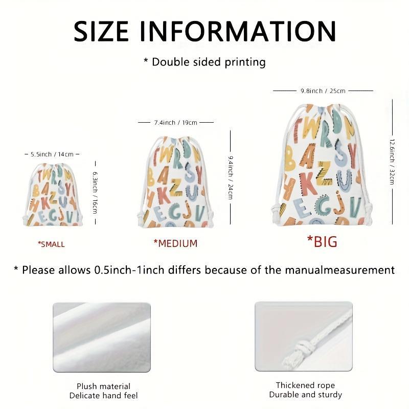 Gift for Her/Him Animal Texture Alphabet Patchwork Happy Learning Parent-child Pattern Drawstring Storage Bag, Cosmetics and Jewelry Storage Bag, Storage Bag Bundle Pocket, Suitable for Travel, and Accessories Drawstring Bag.