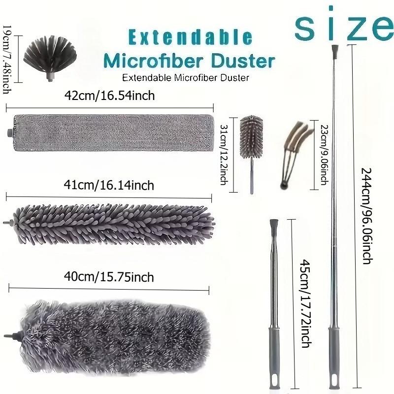 Extra-Long 111" Retractable Microfiber Duster with Stainless Steel Extension Pole - Ideal for High Ceiling Fans & Car Cleaning, Gray, Dusters for Cleaning