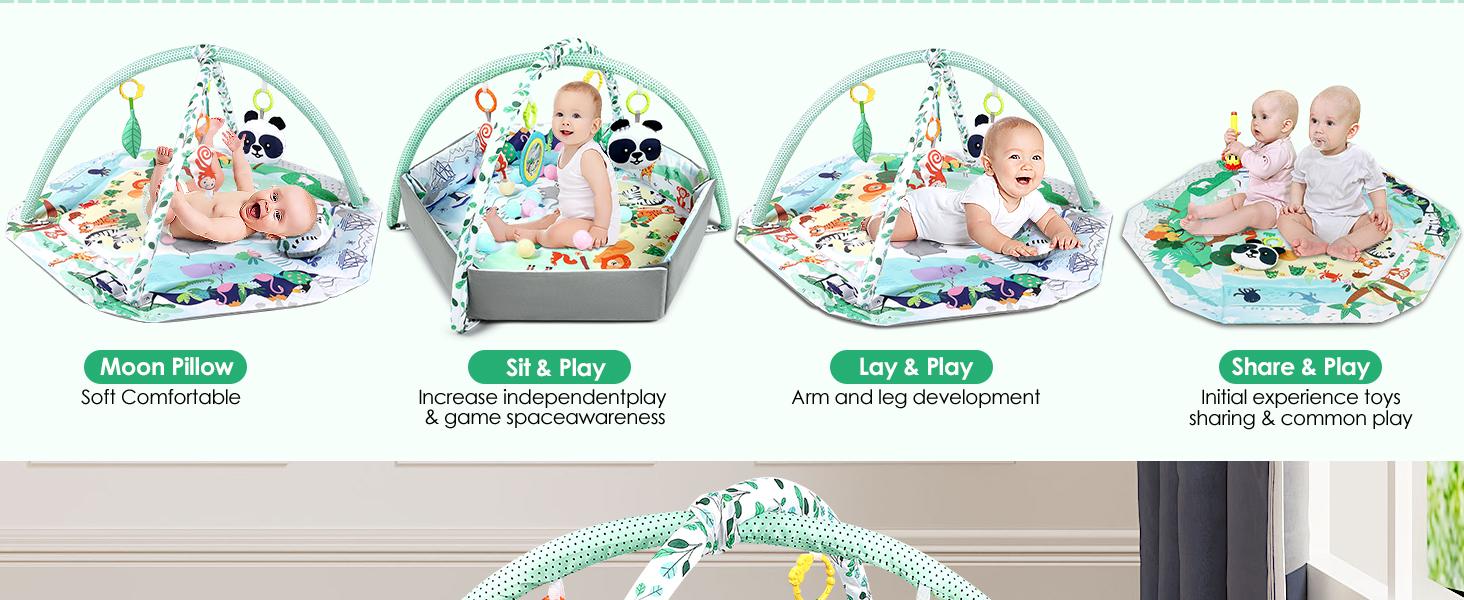 DeLorma 4-in-1 Tummy Time Mat Baby Activity Play Mat with 6 Infant Learning Sensory Toys & 18 Ocean Balls for Motor Skill Development 0-36 Months DeLorma 4-in-1 Tummy Time Mat Baby Activity Play Mat with 6 Infant Learning Sensory Toys & 18 Ocean Balls for Motor Skill Development 0-36 Months