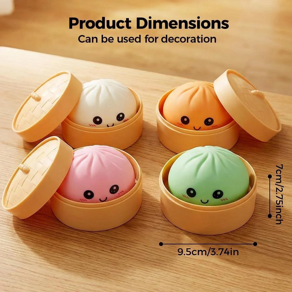 Large Dumpling Stress Ball with Steamer Colorful Squishy Bun Sensory Toy for Anxiety Relief, Squeeze Dough Ball for Adults&Kids Boys and girls gift stress ball decompression tool