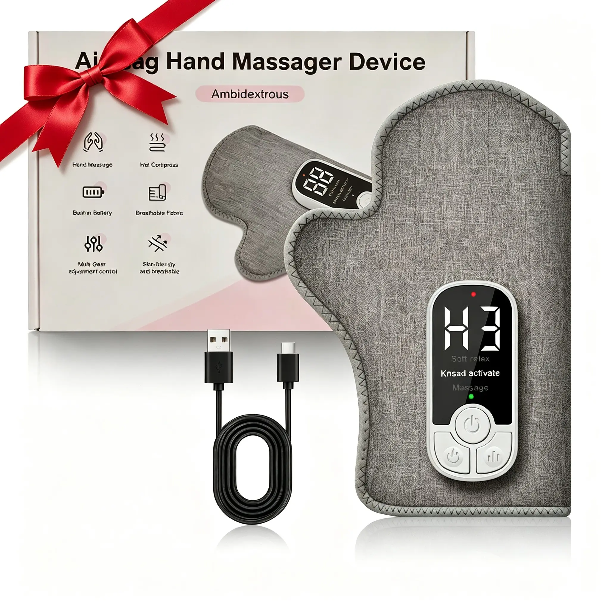 Portable Heated Air Compression Hand Massager Glove | Multi‑Settings for Tired Hand Relaxation, Rechargeable Ambidextrous Design for Office Workers, Hand‑Craft Users, Practical Everyday Gift