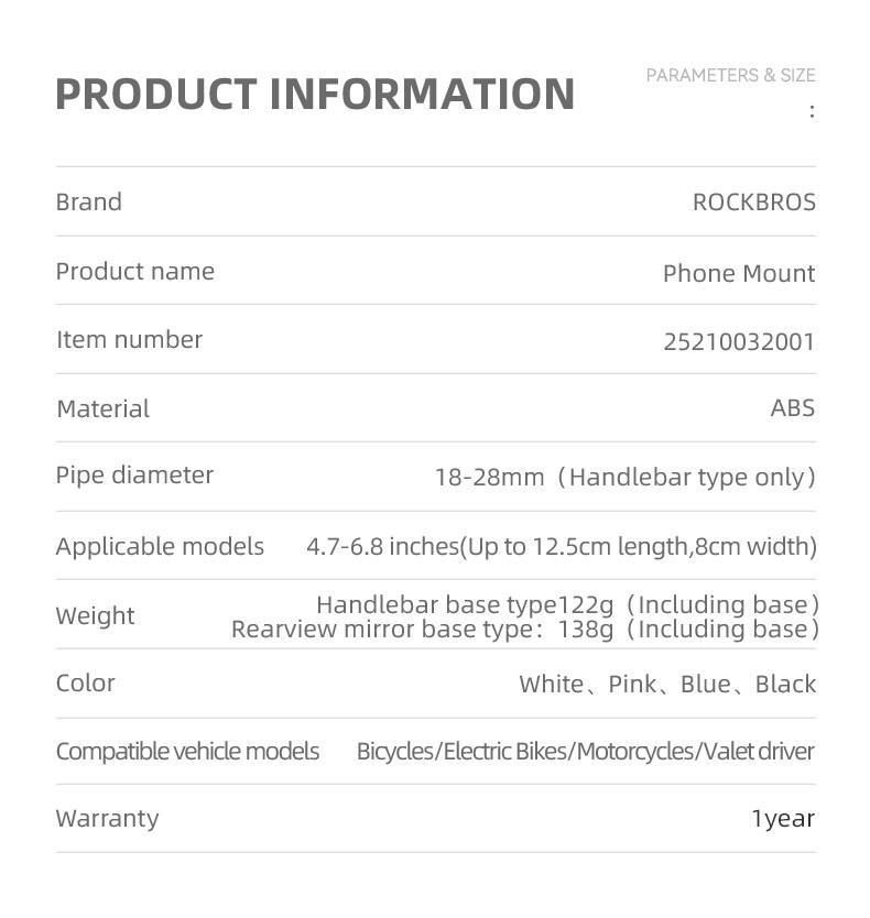 ROCKBROS Bike Phone Holder, Motorcycle Phone Mount with Security Lock, Shockproof Bicycle Phone Mount, Adjustable Phone Holder for Bike, Motorcycle, Scooter, Suitable for 4.7”-6.8” Phone