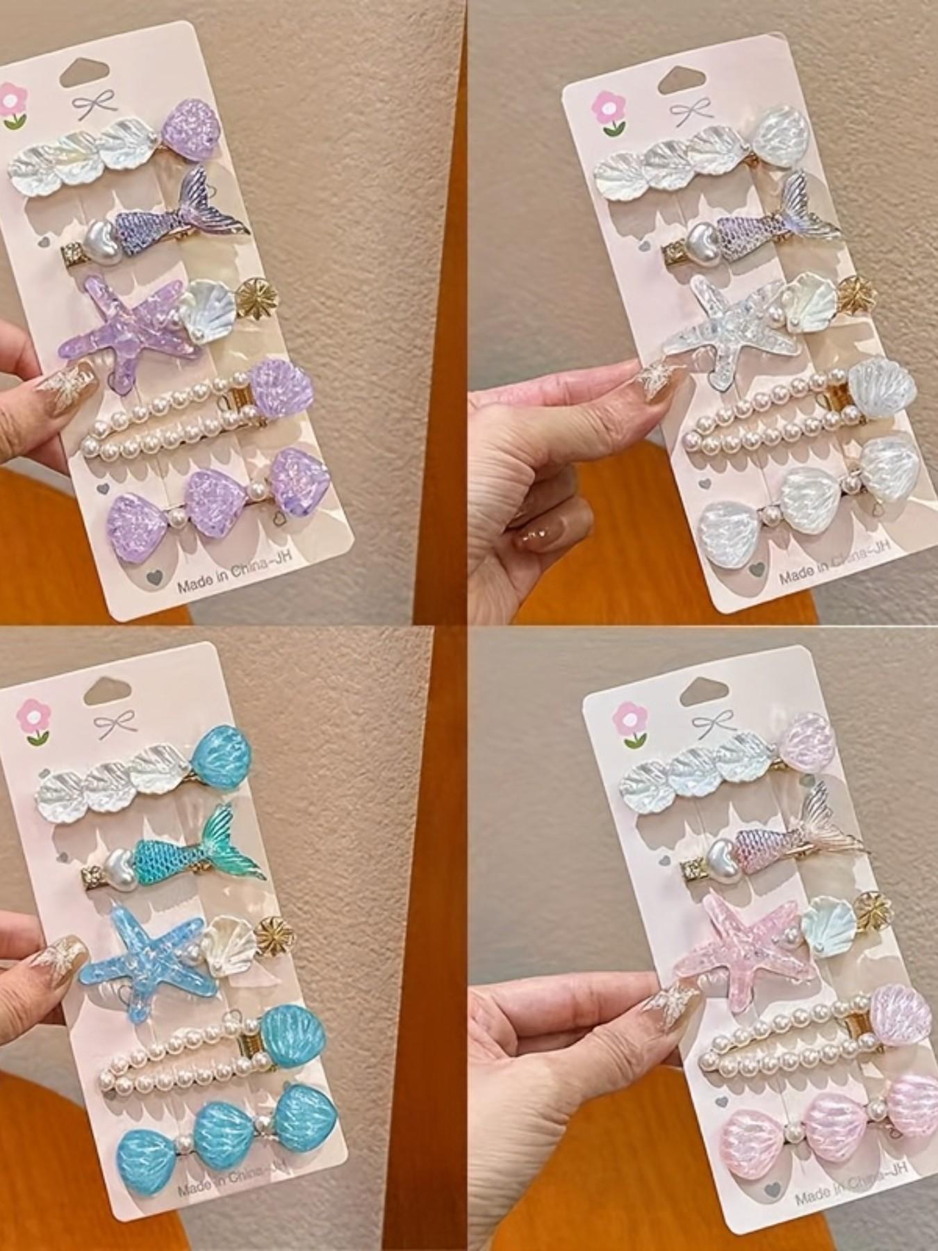 5pcs Mermaid Starfish Shell Hair Clips Set, Ocean Theme Accessories, Multi-Color Design, Daily Wear, Cute Hair Decorations