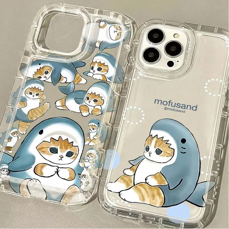 Lovely Cartoon Mofusand Cat Clear Phone Case For iPhone 17 Promax 17E 16 Plus 15 14 13 12 11 Pro 17Air & Samsung Galaxy S26 Ultra S25 S24 S23 S22 Plus FE Anti-fall Transparent TPU Shockproof Protective Cover