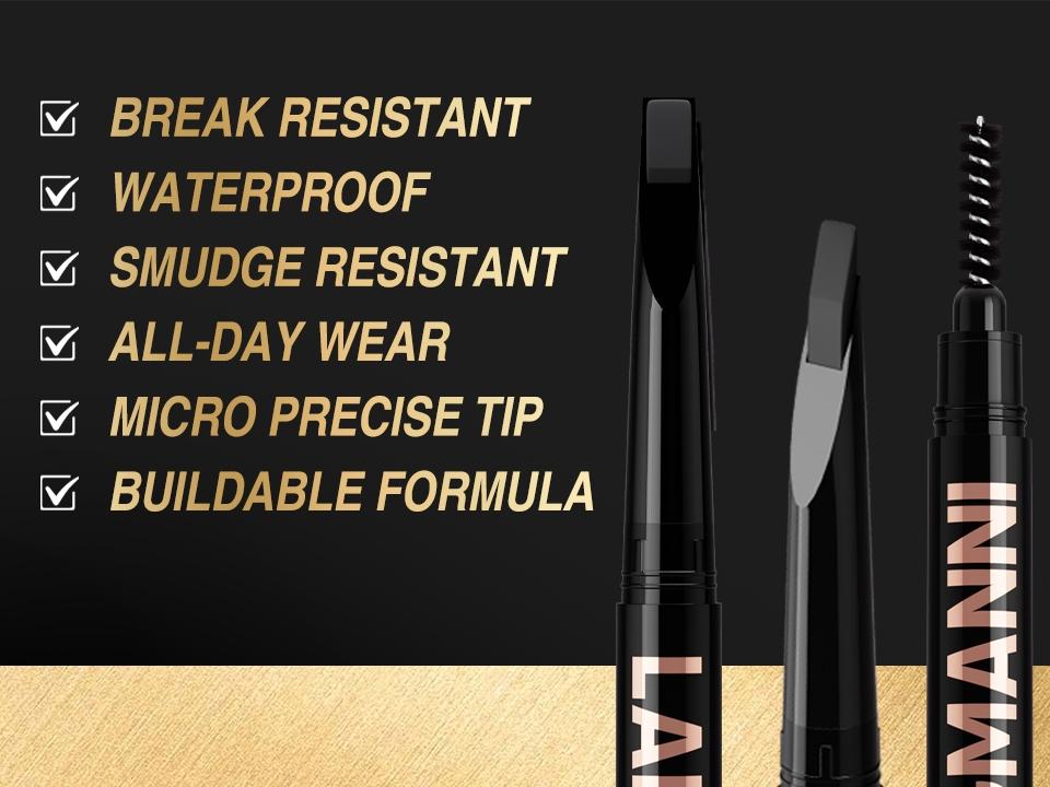 Dual-Ended Retractable Eyebrow Pencil, Ultra-Fine Blade Tip Eyebrow Definer with Spoolie Brush, Waterproof Smudge-Proof Brow Pencil for Natural Microblading Effect, 4 Shades Available