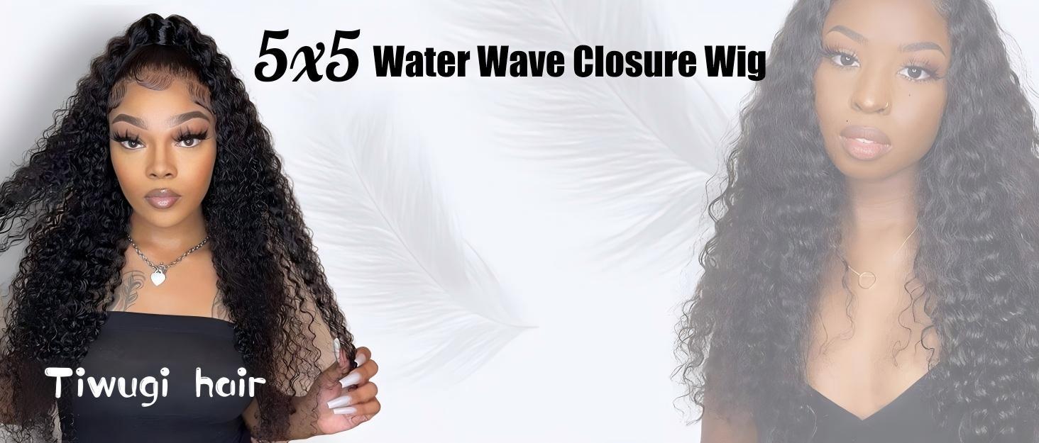 5X5 Water Wave Lace Closure Wigs Human Hair Upgraded Glueless Wig Wear And Go Glueless Wigs Human Hair Pre Plucked Pre Cut Ready to Wear Glueless HD Lace Front Wigs for Women 180% Density