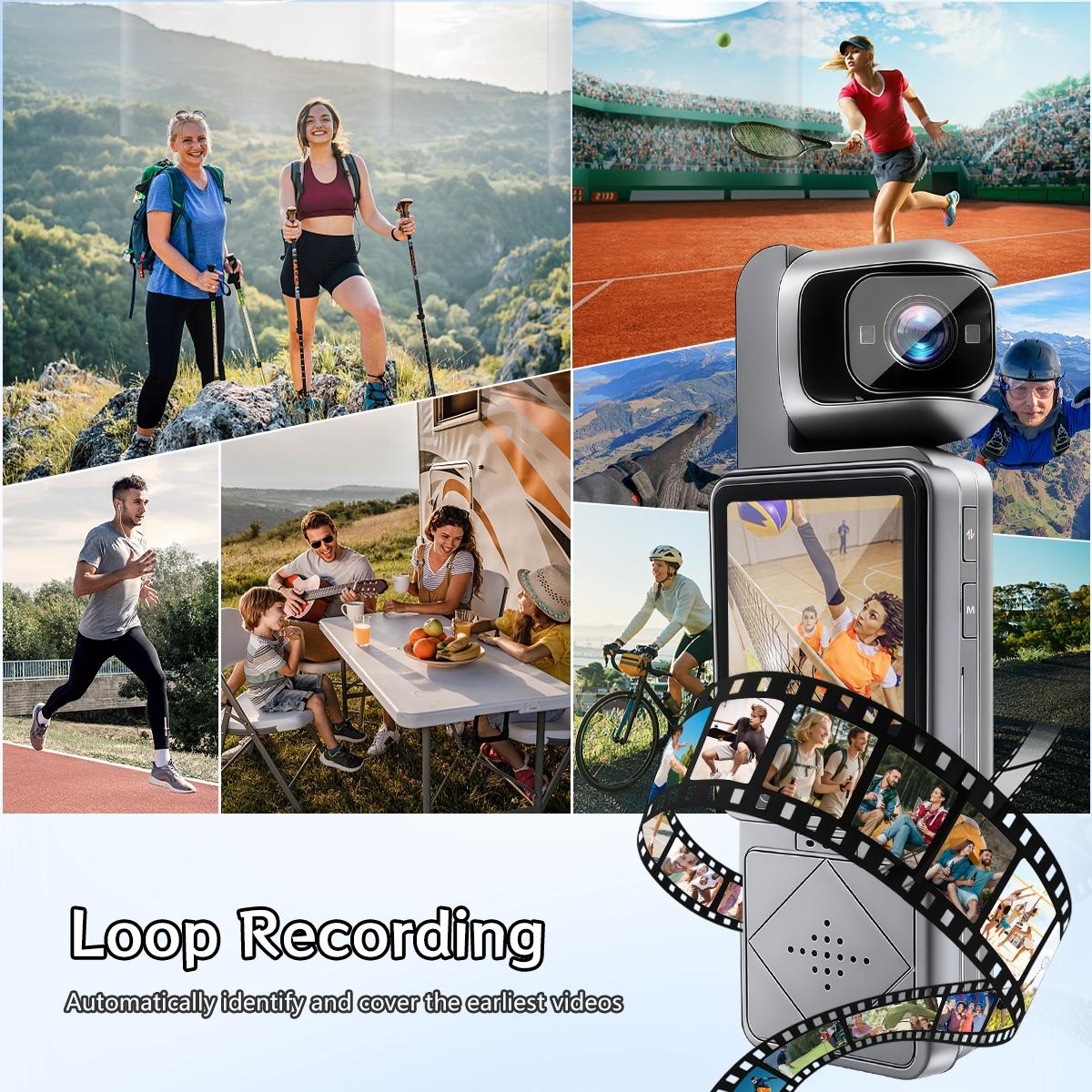 High-Definition 180° Rotating Lens Portable Sports Camera, 6x Digital Zoom, Wide Angle, Wireless Transmission, Night Vision, Loop Recording