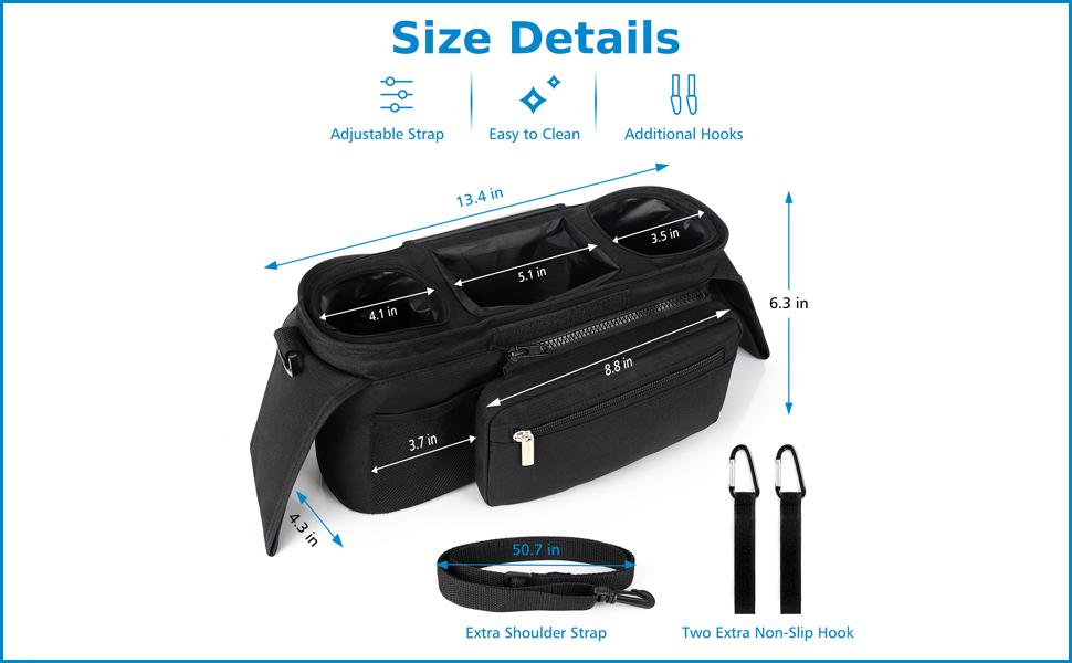 GMOX Universal Stroller Organizer Bag, Large Capacity Stroller Caddy with Insulated Cup Holders & Multi Pockets, Detachable Shoulder Strap Diaper Bag for Baby Stroller Travel Daily Use