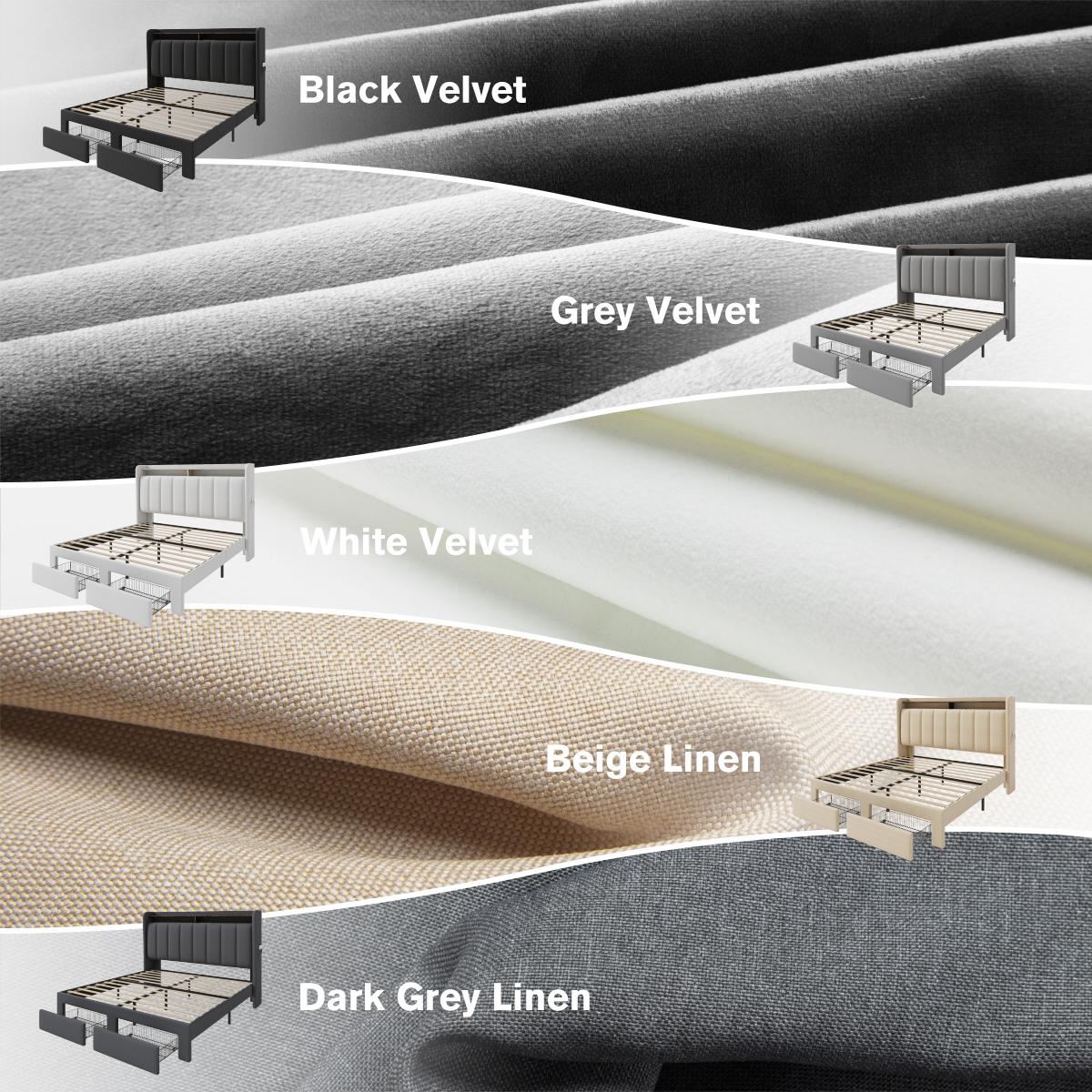 MUTICOR Upholstered Bed Frame with LED Shelf Headboard & 2 Drawers, Linen or Velvet Fabric, Smart Outlets,Full/King/Queen Bed Frame, No Box Spring Needed#TikTokShopBlackFriday #ChristmasGifts MUTICOR Upholstered Bed Frame with LED Shelf Headboard & 2 Drawers, Linen or Velvet Fabric, Smart Outlets,Full/King/Queen Bed Frame, No Box Spring Needed#TikTokShopBlackFriday #ChristmasGifts