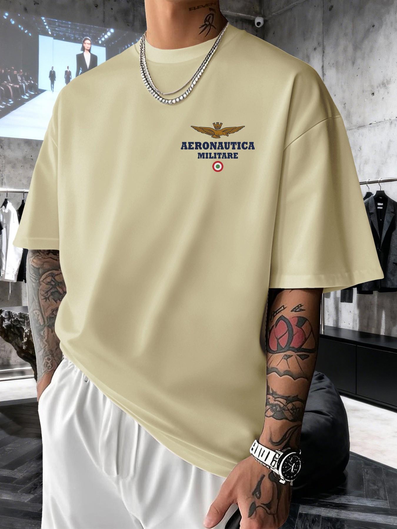 Aeronautica Militare Vintage Military Print T-Shirt, Men's Casual Short Sleeve Top, Breathable Graphic Tee, Summer Fashion