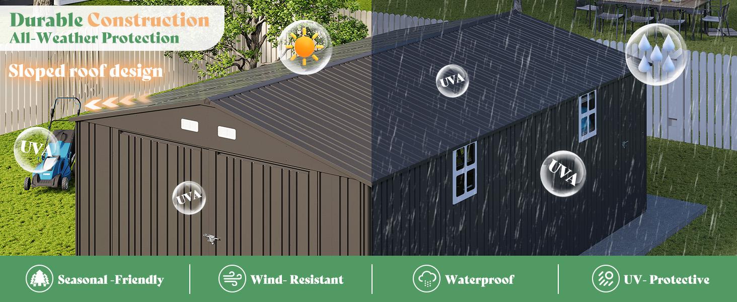 [Spring Sale] VanAcc 13.2x21x8 FT Outdoor Storage Shed, Huge Metal Garage Shed with 2 Double Hinged Doors and 4 Windows, Carport for Car, Truck, Bike, Garbage Can and Lawnmower, Dark Grey