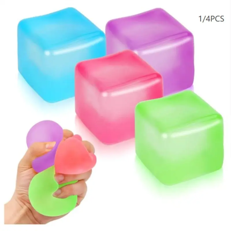 Siwarn 4-Pack Stress Cube Squishy Fidget Toys, Anxiety Relief Slow-Rising Fidget Cubes, Thick Substance Fill, Adult & Kid Stress Balls