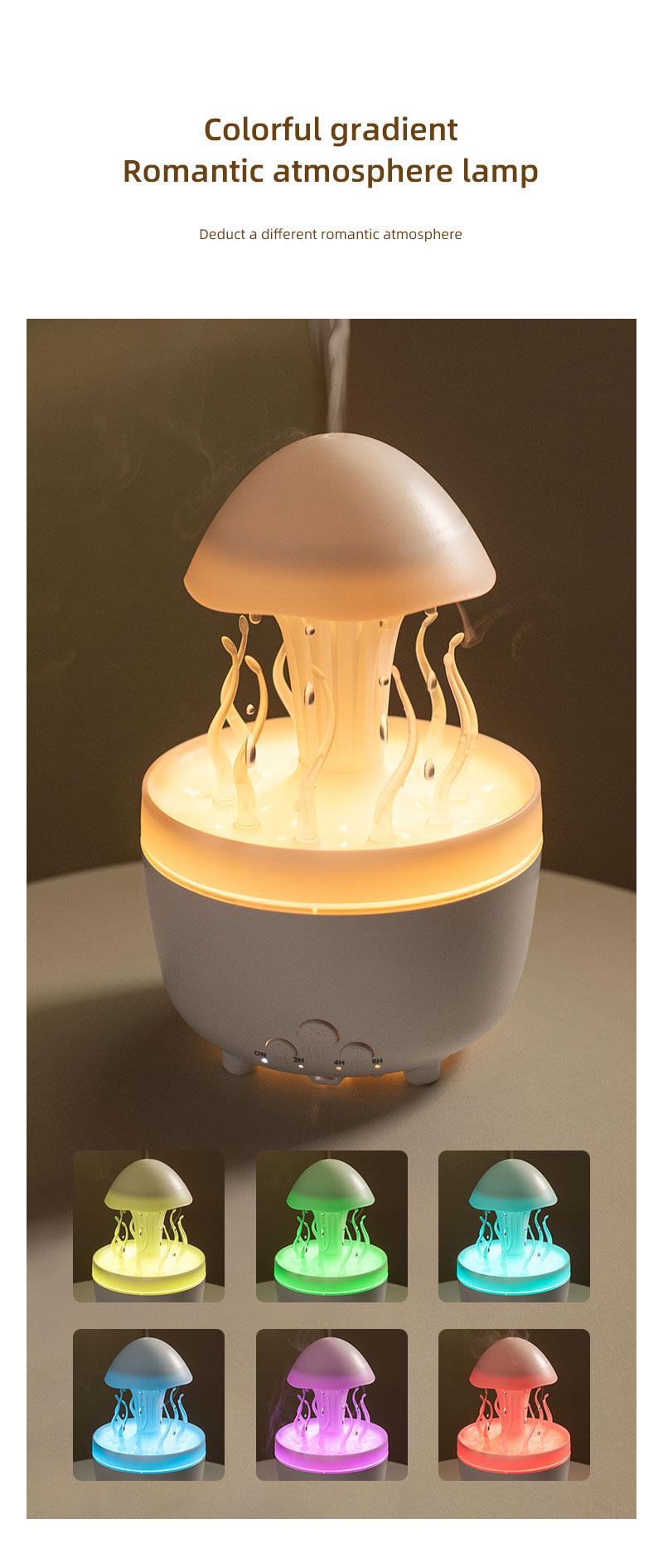 Rotating raindrop aromatherapy machine household colorful night light desktop mushroom water grass air humidifier with remote control diffuser