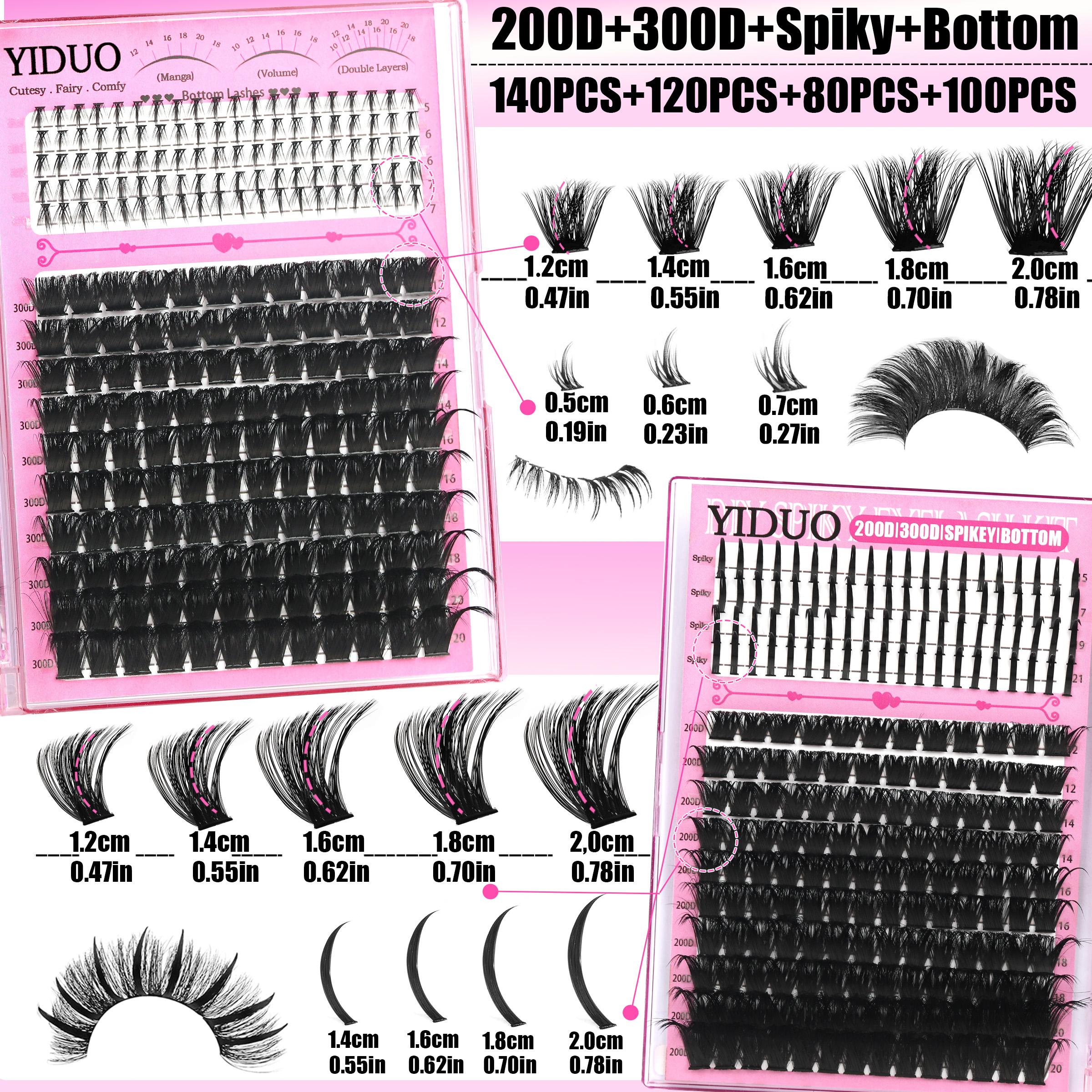 1488pcs Lash Cluster Kit, Individual Eyelash Kit, Home DIY Makeup Eyelash Extensions Set with 10 Styles (50D/60D/80D/100D/Bottom/Spike/Manga/Volume 5–20mm), D-Curl Cluster Eyelash Extension Kit with Lash Bond & Seal, Remover, Tweezers & Brush