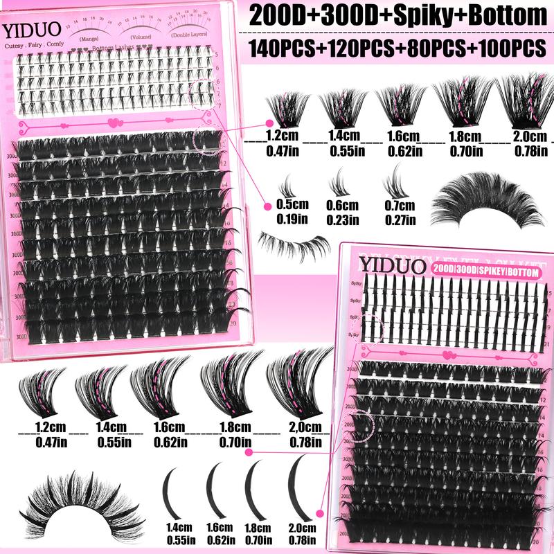 1488pcs Lash Cluster Kit, Home DIY Makeup Eyelash Extensions Set with 10 Styles (50D/60D/80D/100D/Bottom/Spike/Manga/Volume 5–20mm), D-Curl Cluster Eyelash Extension Kit, Diy Eyelashes Kit with Lash Bond & Seal, Remover, Tweezers & Brush