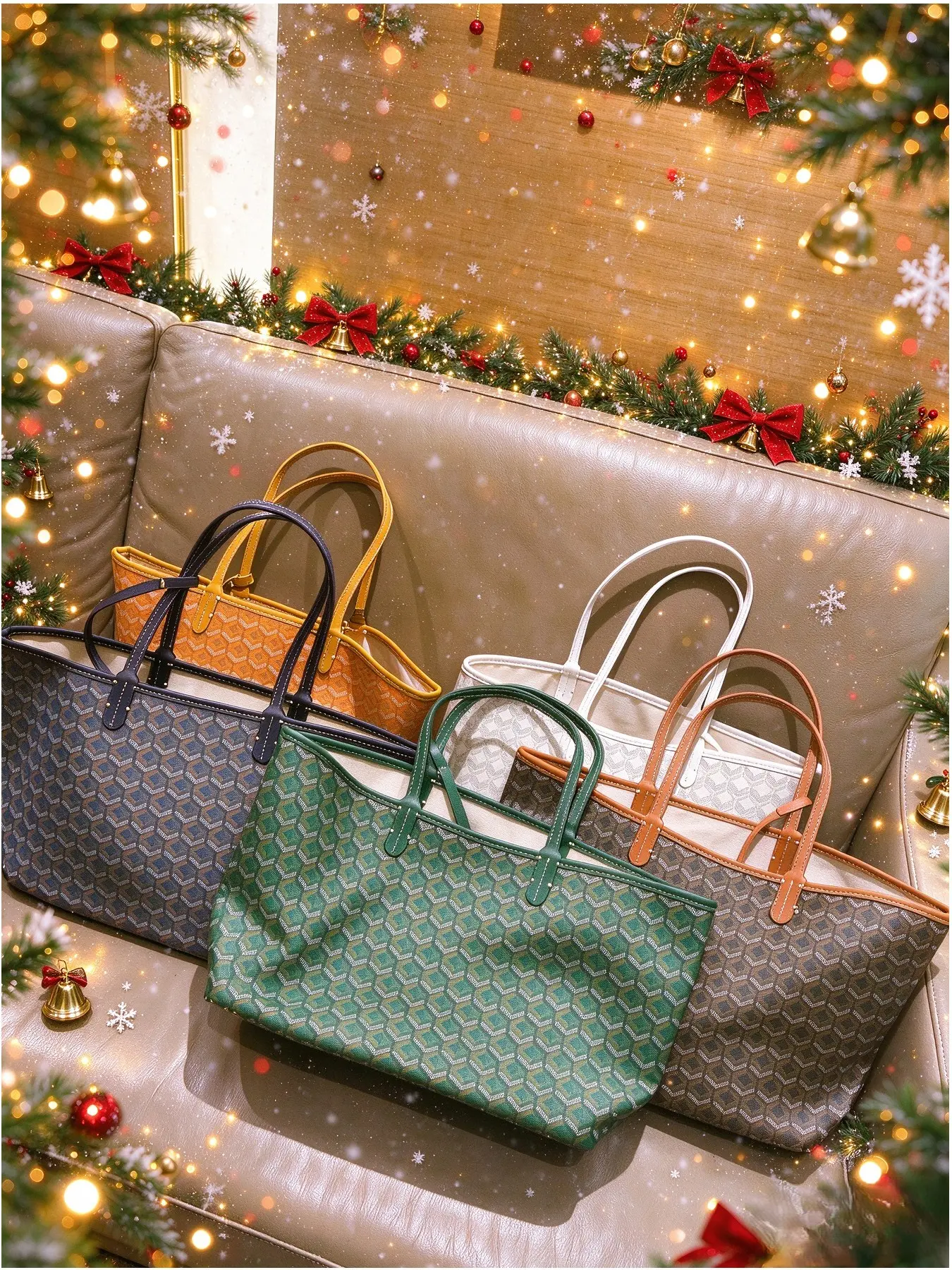EMO Elegant Modest Original Geometric Print Tote Bag for Women, Everyday Work Bag with Matching Pouch, Fall Winter Essential, Christmas Gift Idea, Work Commuter Bag