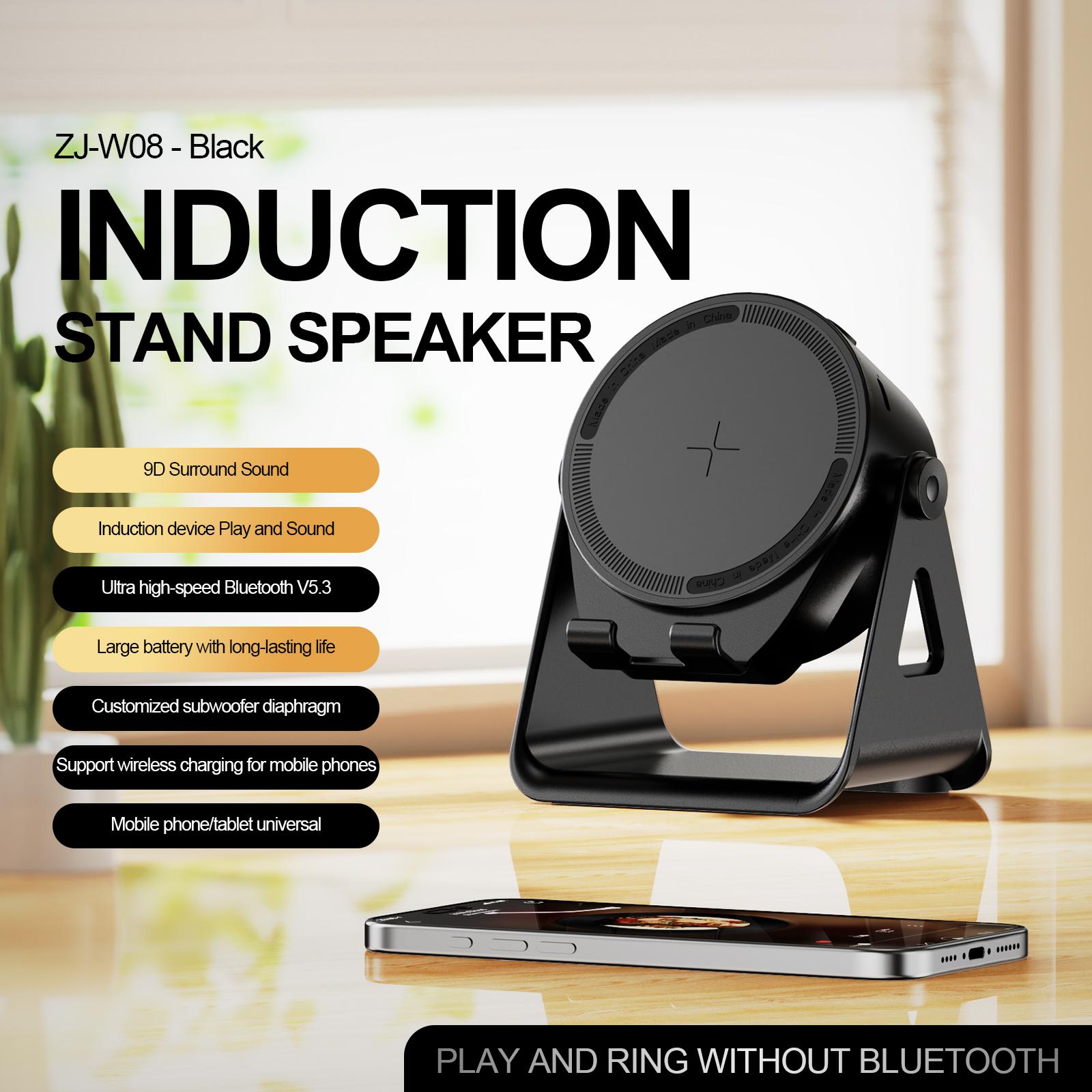 Wireless Induction Speaker Bluetooth-compatible 5-In-1, USB Emergency Charger, RGB Light, 360° Rotating Stand, Portable Desktop, Home, Outdoor, Travel Gift