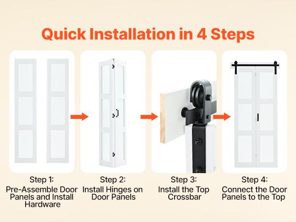 VEVOR Bifold Barn Door, 36x 84, MDF with Tempered Glass Bi-Fold Sliding Closet Doors, Hardware Kit Included, Space-Saving Design, Pre-Assembled Panels for Bedroom, Living Room, Wardrobe, White