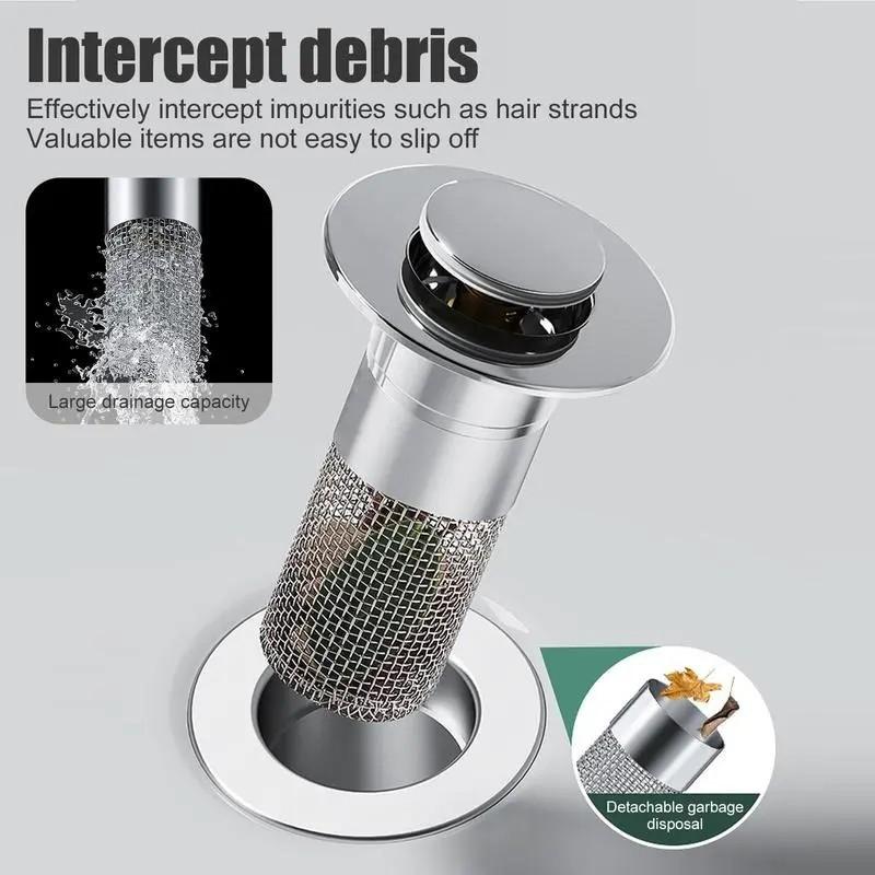 Universal Bathroom Sink Stopper, Pop-Up Drain Filter, Anti-Clog, Insect-Proof, Soap Dispenser Mesh, Essential Kitchen Accessory