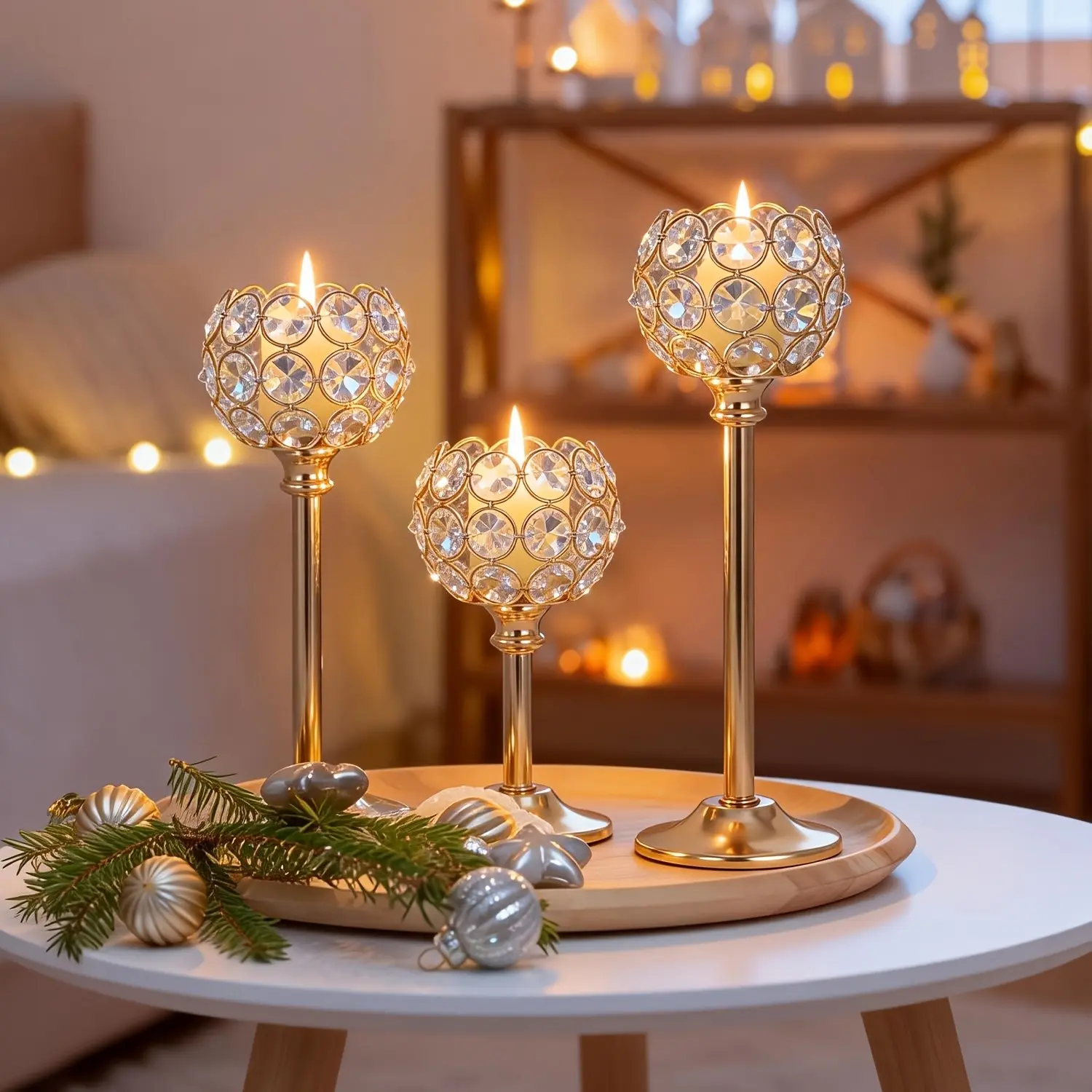 3pcs Crystal Candlestick Set, Windproof Candle Holders, Christmas Halloween Dinner Photography Props, Wedding Anniversary Decor, Home Hotel Decoration, Birthday Gift, Suitable for Table Centerpiece, Weddings, Catering, Ornament Candle Holders