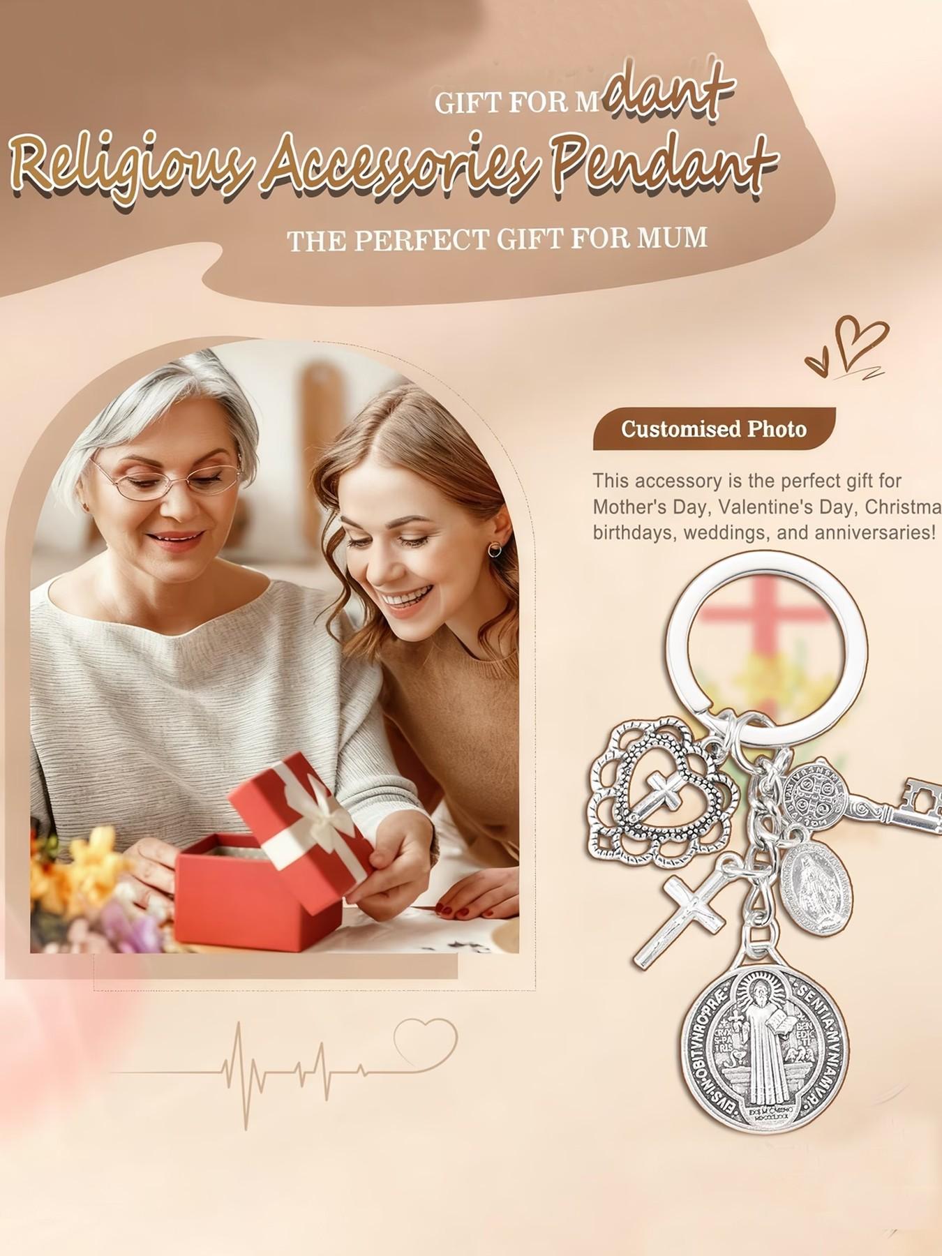 Religious Novelty Keychain, Saint Benedict and Mary Cross, Prayer Protection Charm, Bag and Phone Decoration, Exquisite Gift