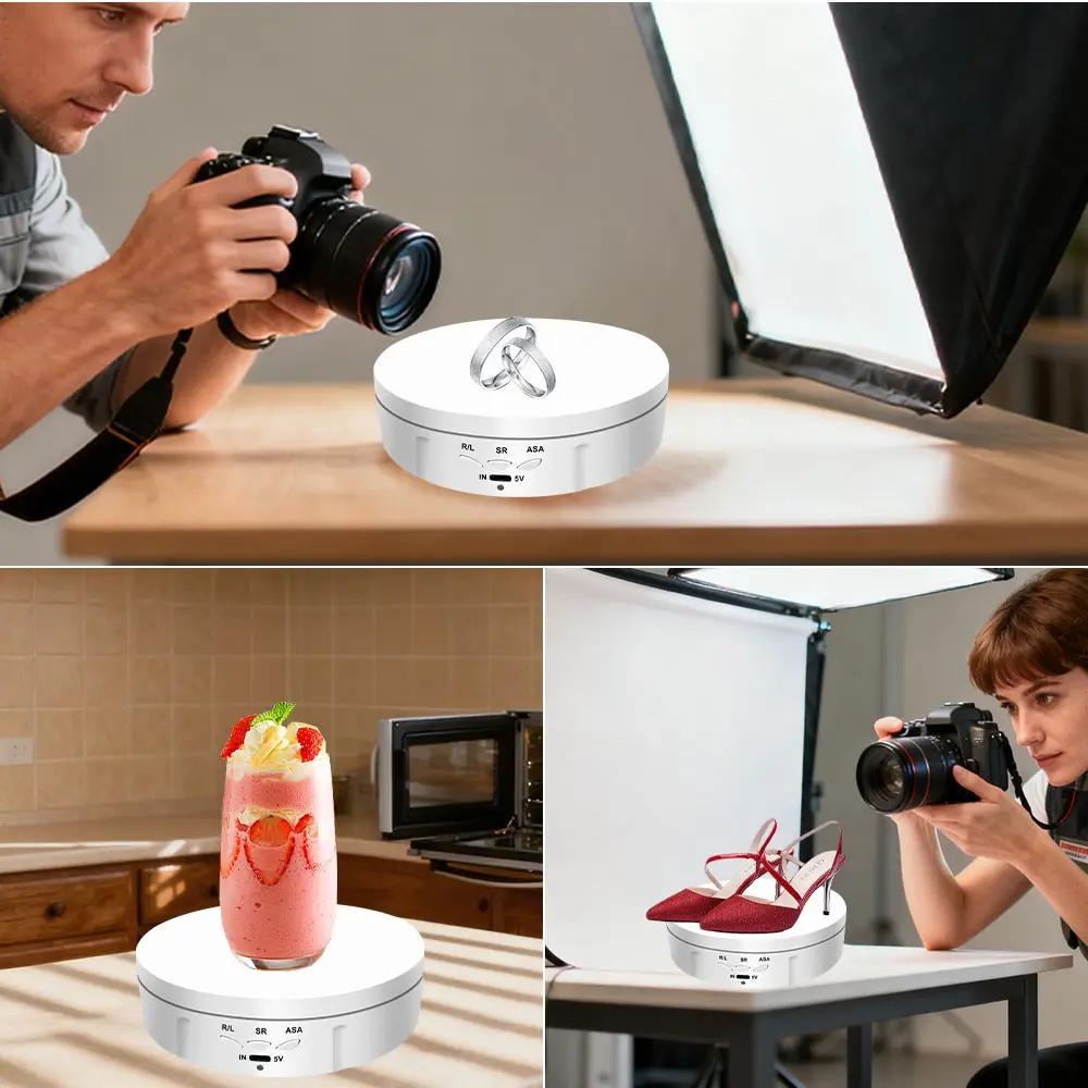 Electric Rotating Display Stand, Adjustable Direction, USB/battery Powered, Ideal for Jewelry, Glass Art, Photography, Live Streaming