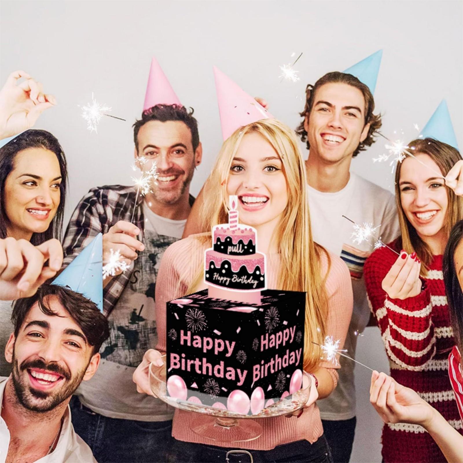 Birthday Money Box for Cash Gift Drawing, Surprise Filled Gift Box with Drawable Cards and 50 Transparent Bags, Fun Gift Idea, Party Gifts