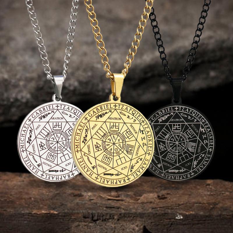 GTHIC Stainless Steel Seal of The Seven Archangels Necklace Michael Jewelry for Men Women Gifts