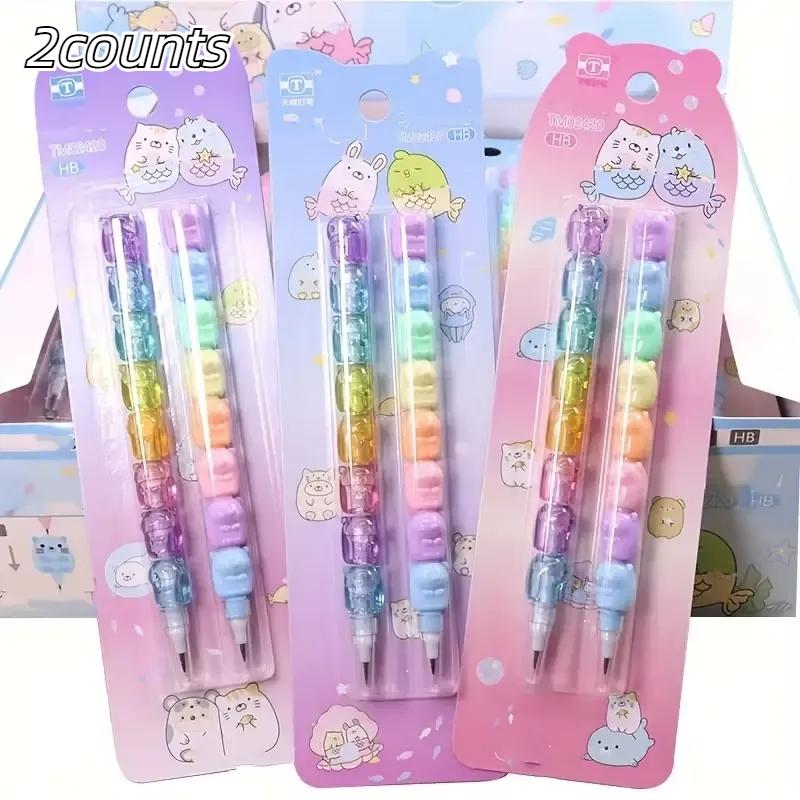 Cute Cartoon Design Pencil, 2 Sets Detachable Creative Design Pencil, Multifunctional Bullet Tip Pencil for Home School Office