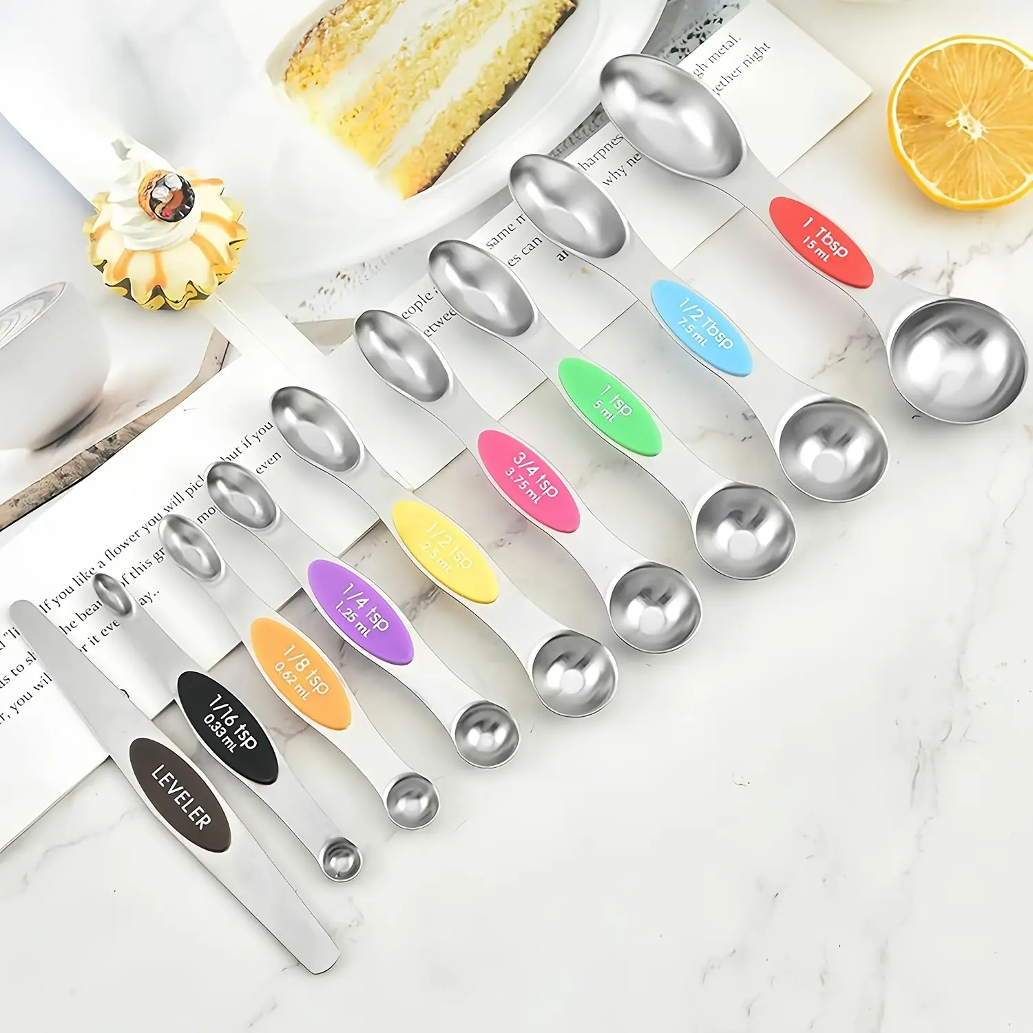 9-Piece Magnetic Overlapping Measuring Spoons Set, Dual-Sided Teaspoon, Stainless Steel with Level Indicator, Ideal for Dry and Liquid Ingredients
