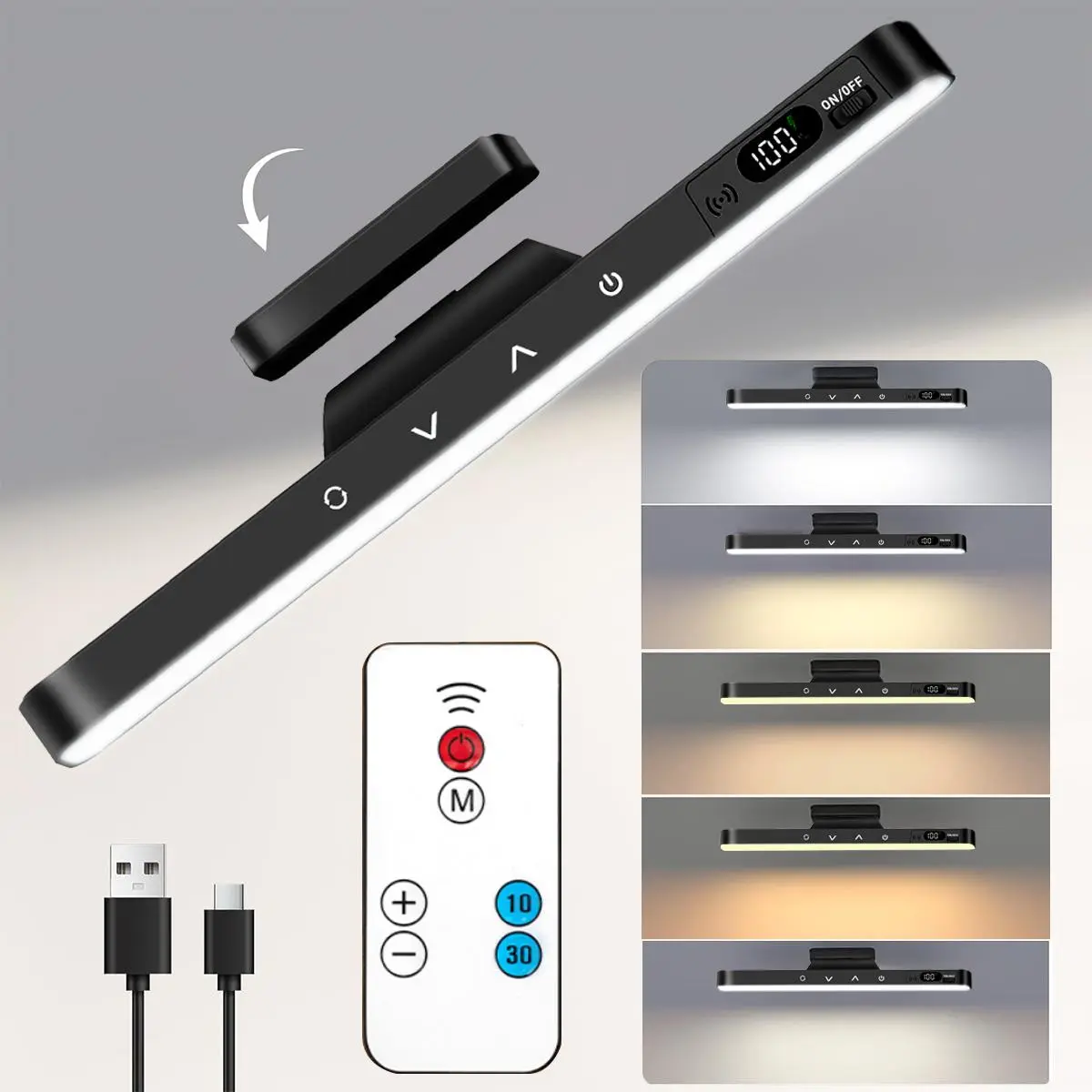 Motion Sensor Magnetic LED Light Bar, 2000mAh Rechargeable Eye-Caring Closet Light with Battery Display, Portable Under Cabinet Light for Mirror, Vanity, Bathroom, Desk & Wardrobe