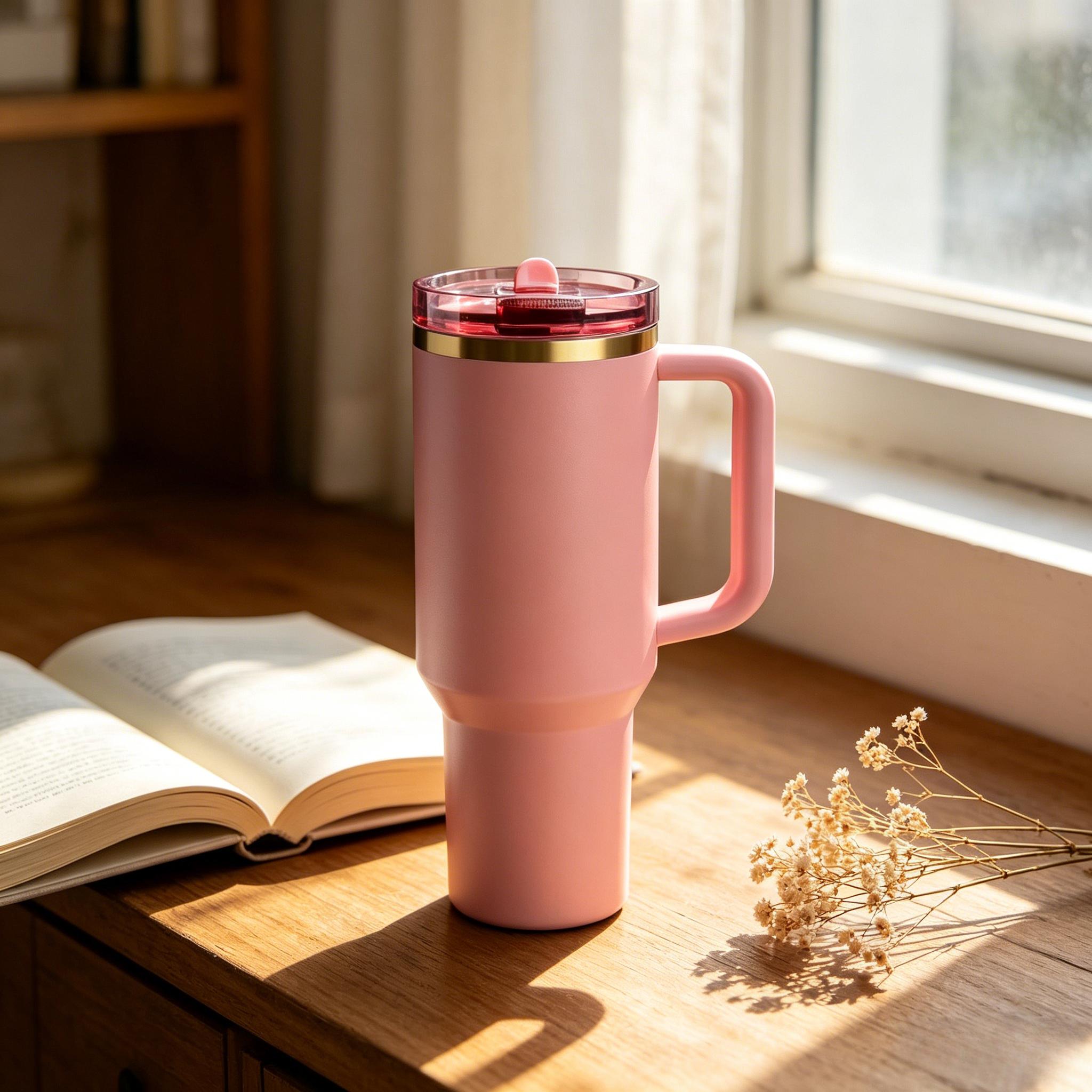 Lotus Pink Giant Leak-Proof Stainless Steel Tumbler with Removable Foldable Straw Lid, Insulated for Hot & Cold,40oz