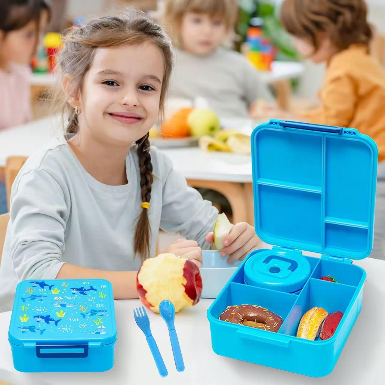 Lunch Box! Bento Lunch Box Set for Kids🍲4 Compartments to Keep Food Separate + Soup Thermos Space-Saver Lunch Kit! The Thermal Jar Tucks Neatly into the Compartment. No Extra Bulk! 📦 Choose 🎀 Mermaid,  Rainbow 🌈🦈Shark Rocket🚀 Car🚗  or Solid Colors!