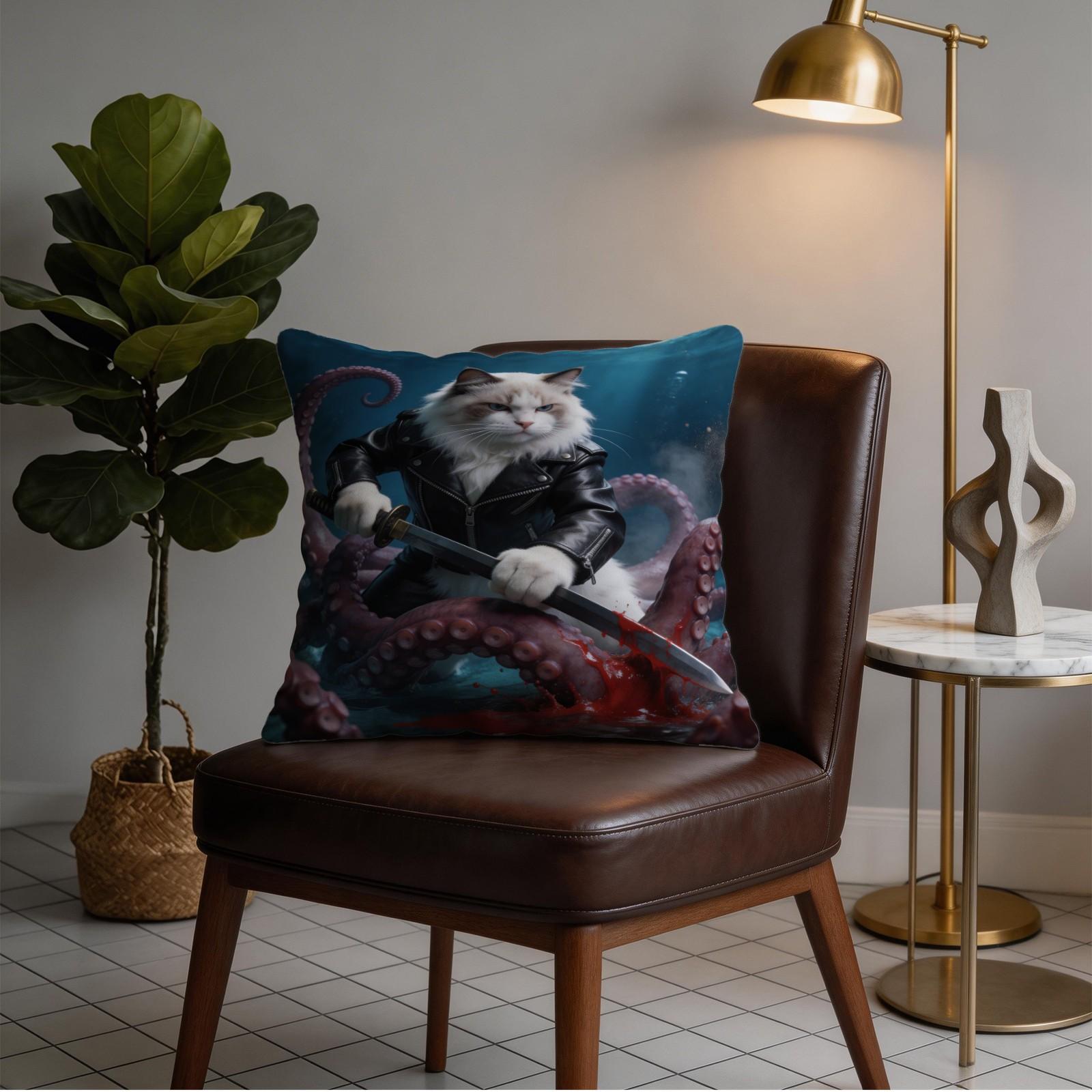 1 Pack Funny Animal Throw Pillow Set, HD Digital Print Samurai Cat / Pirate Garfield / Rocket Raccoon Accent Cushion, Non-Fade Decorative Pillow for Couch & Bed, Cool Gift for Pet Lovers, 18×18 Inch Home Decor