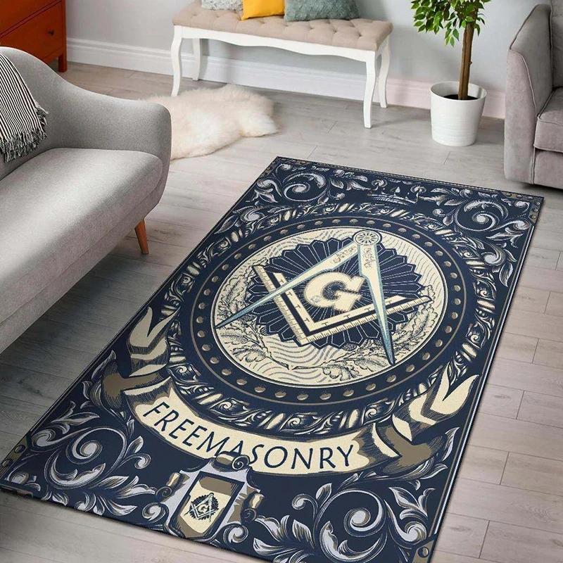 Masonic Square and Compass Flannel Area Rug - Freemasonry Symbol Print Soft Mat for Living Room, Non-Slip Lodge Home Decor #MasonicRug #FreemasonryMat #LodgeHomeDecor #SquareCompassCarpet #NonSlipFlannelRug
