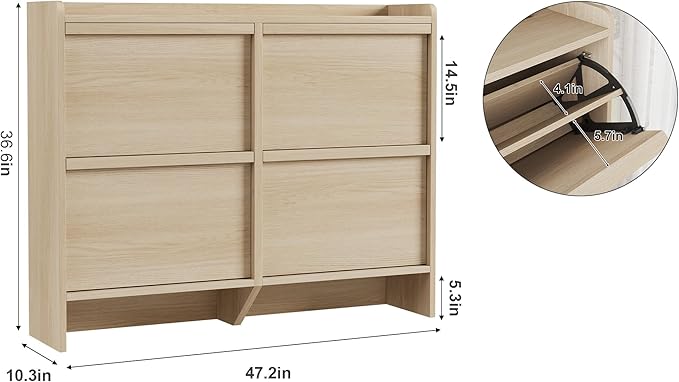 Shoe Cabinet with 4 Flip Drawers Wooden Shoe Organizer Cabinet with Adjustable Shelf Shoe Storage for Entryway Hidden Shoe Cabinet for Hallway, Living Room Shoe Cabinet with 4 Flip Drawers Wooden Shoe Organizer Cabinet with Adjustable Shelf Shoe Storage for Entryway Hidden Shoe Cabinet for Hallway, Living Room