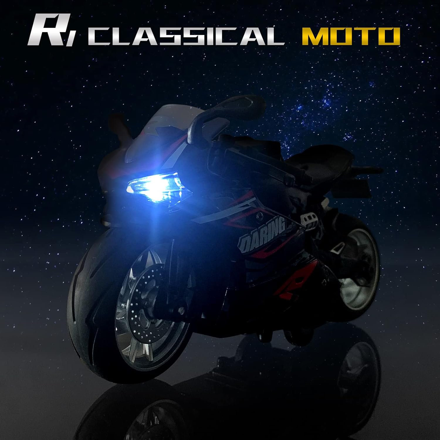 Premium 1:12 Scale Black Pull Back Motorcycle Toy with Sounds and Lights Ideal Gift