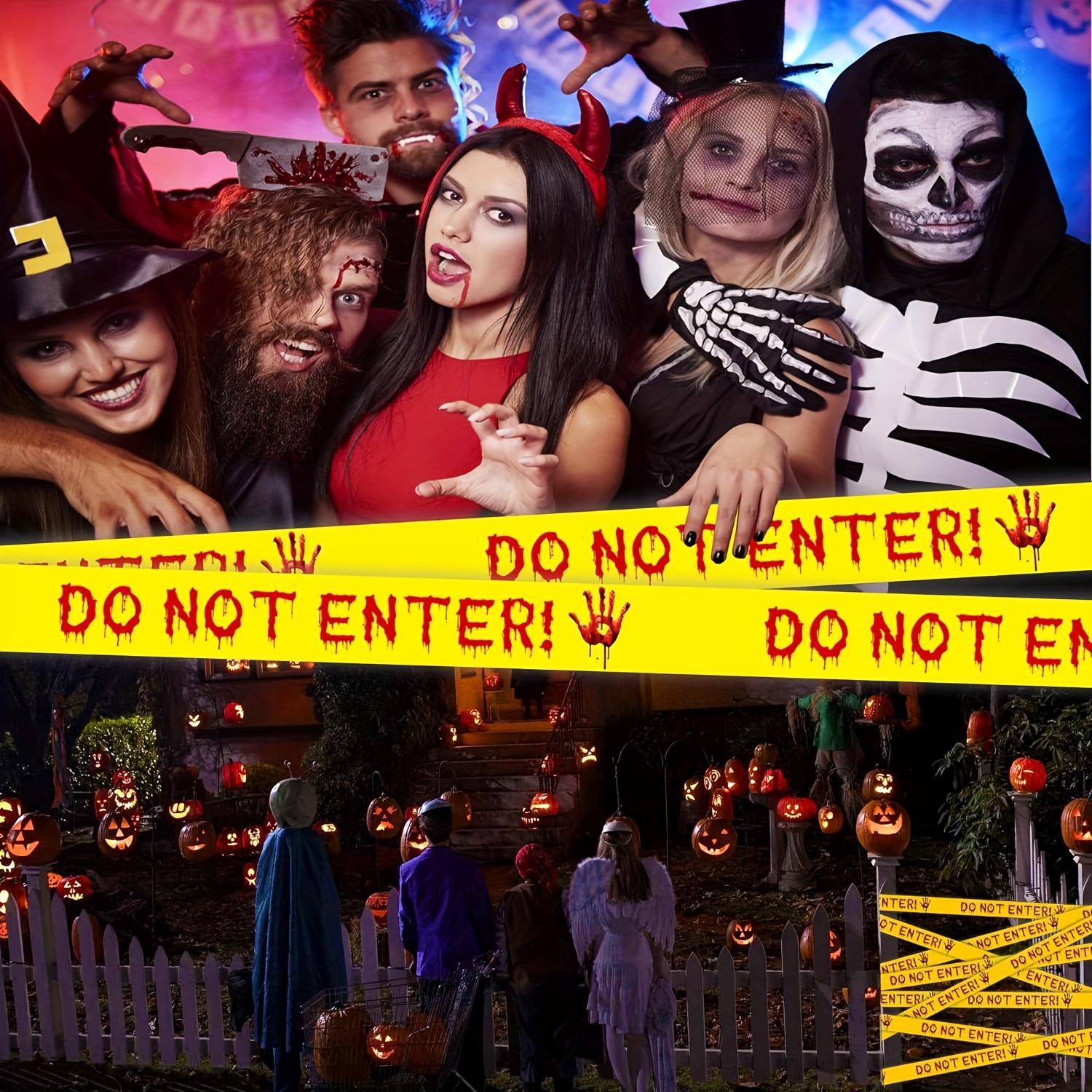 Halloween Warning Tape with Blood Handprints, Weather-Resistant Decor for Haunted Houses, Perfect Christmas Gift, Outdoor Safety Decoration