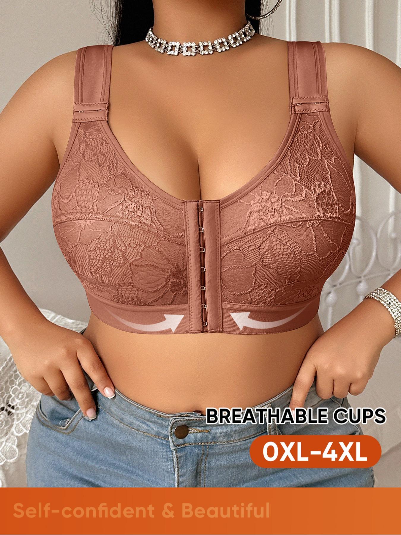Women's Plus Size Wireless Bra, Sexy Lace Patchwork Design, Soft Breathable High Support, Suitable for Large Busts, Casual Style, Fit, Underwear