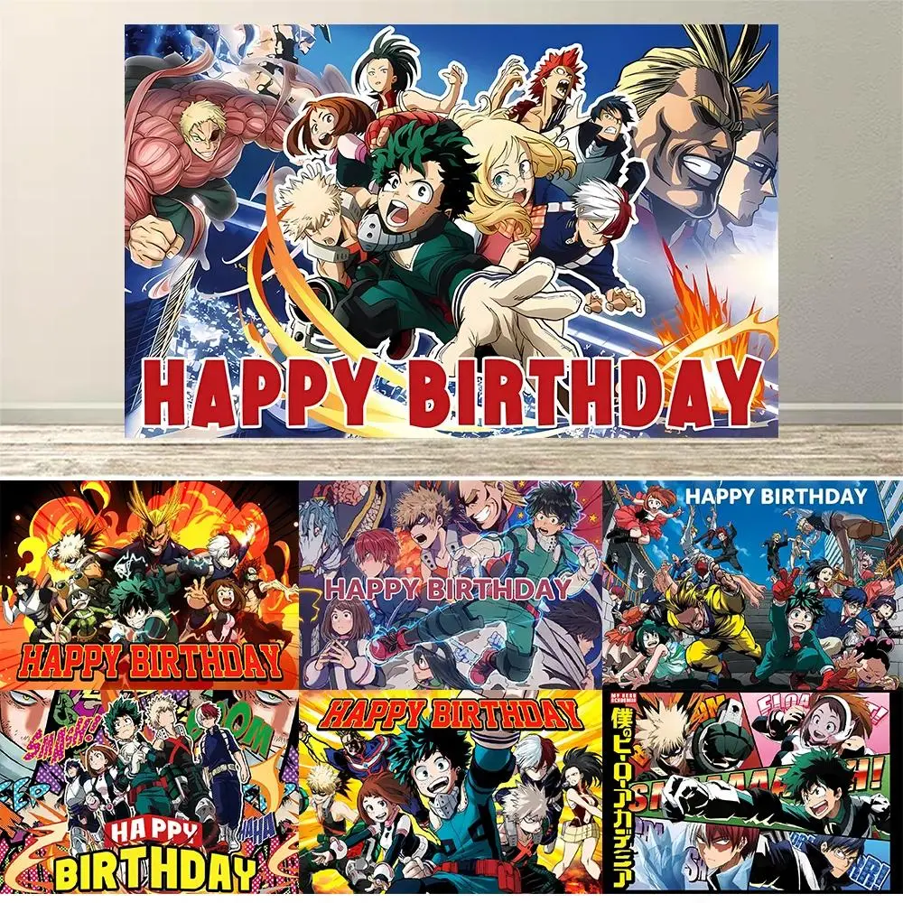My H-Hero  A-Acadey Party Supplies Cartoon Theme Happy Birthday Party Backdrop Banner for Boy and Girls Academy party Decoration