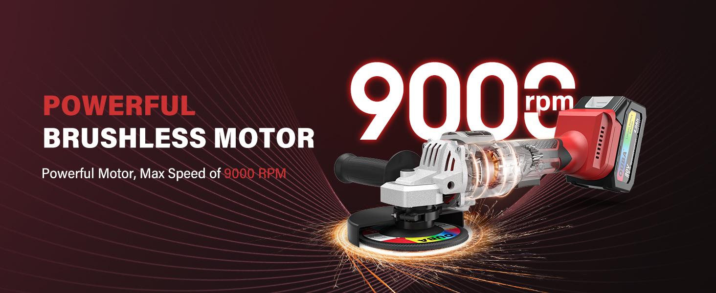 FathersDayGift OUBA 20V Cordless Angle Grinder – Compatible with Dewalt Battery, 4.0Ah, 6-Speed, LED Display, 4-1/2" Wheel, Grinder Stand, Red