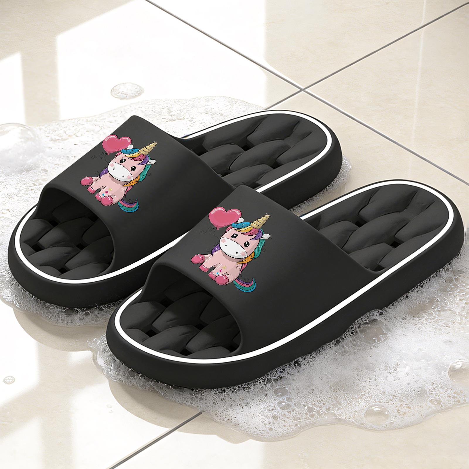 Cute Rainbow Unicorn Kids Slippers, Girls Soft Sole Non-slip Sandals, Love Balloon Fun Home Shoes, Lightweight Open-toe Slippers for Baby Indoor and Outdoor Use, Kindergarten Little Princess Cartoo