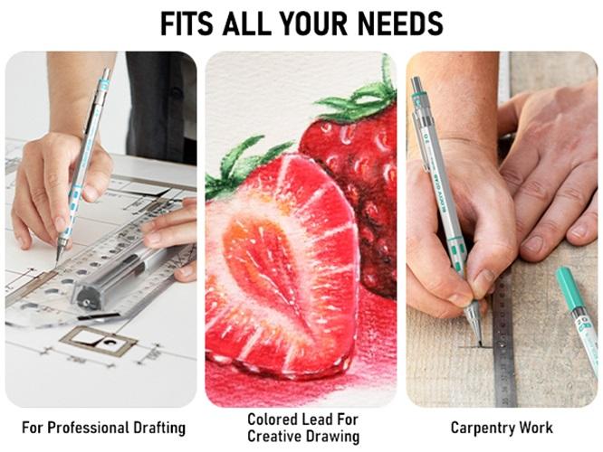 Nicpro Blocky Gear Metal Mechanical Pencil Set in Leather Case, 29PACK Art Drafting Pencils 0.3, 0.5, 0.7, 0.9&2mm Lead Pencil with 330Pack Lead (HB 2H 4H 2B 4B 6B Color) For Writing Sketching Drawing