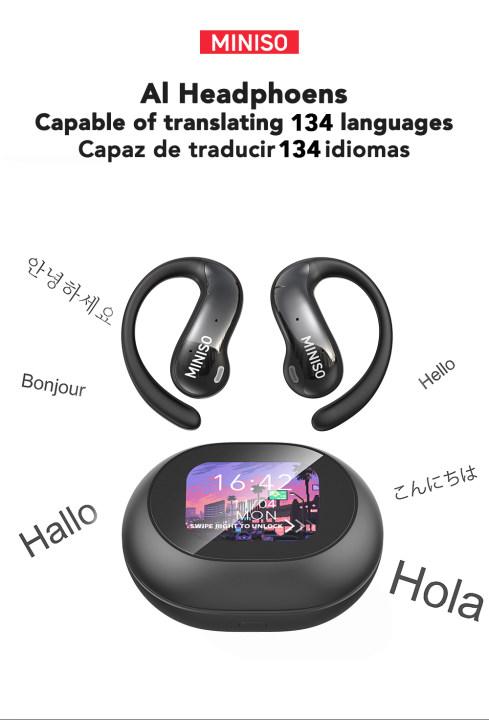 MINISO MS188 Translatable Smart Headphones, LCD Wireless Bluetooth Earphones With 134 Languages,OWS Open Ear Headsets with Mic Charging Box Earbuds Christmas gifts